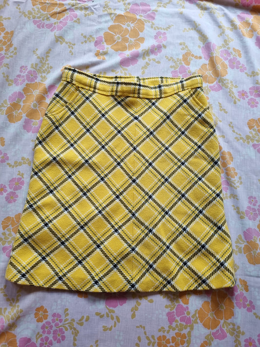 True Vintage Yellow Plaid Wool Skirt (S)
