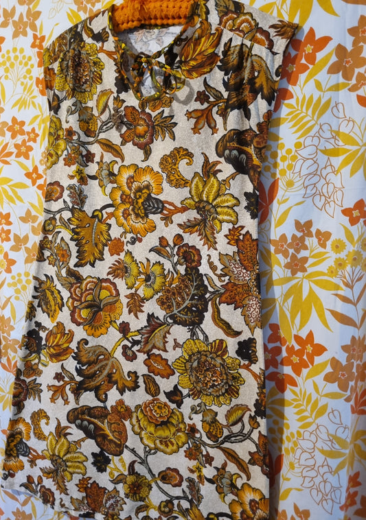 Homemade Dress (New) - Vintage Orange and Brown Floral