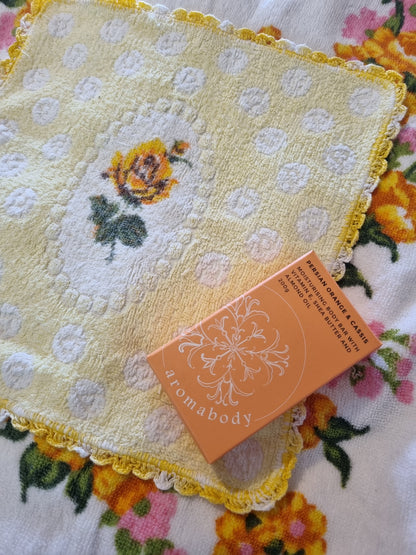 Vintage Facecloth - Crochet Edge (Yellow)