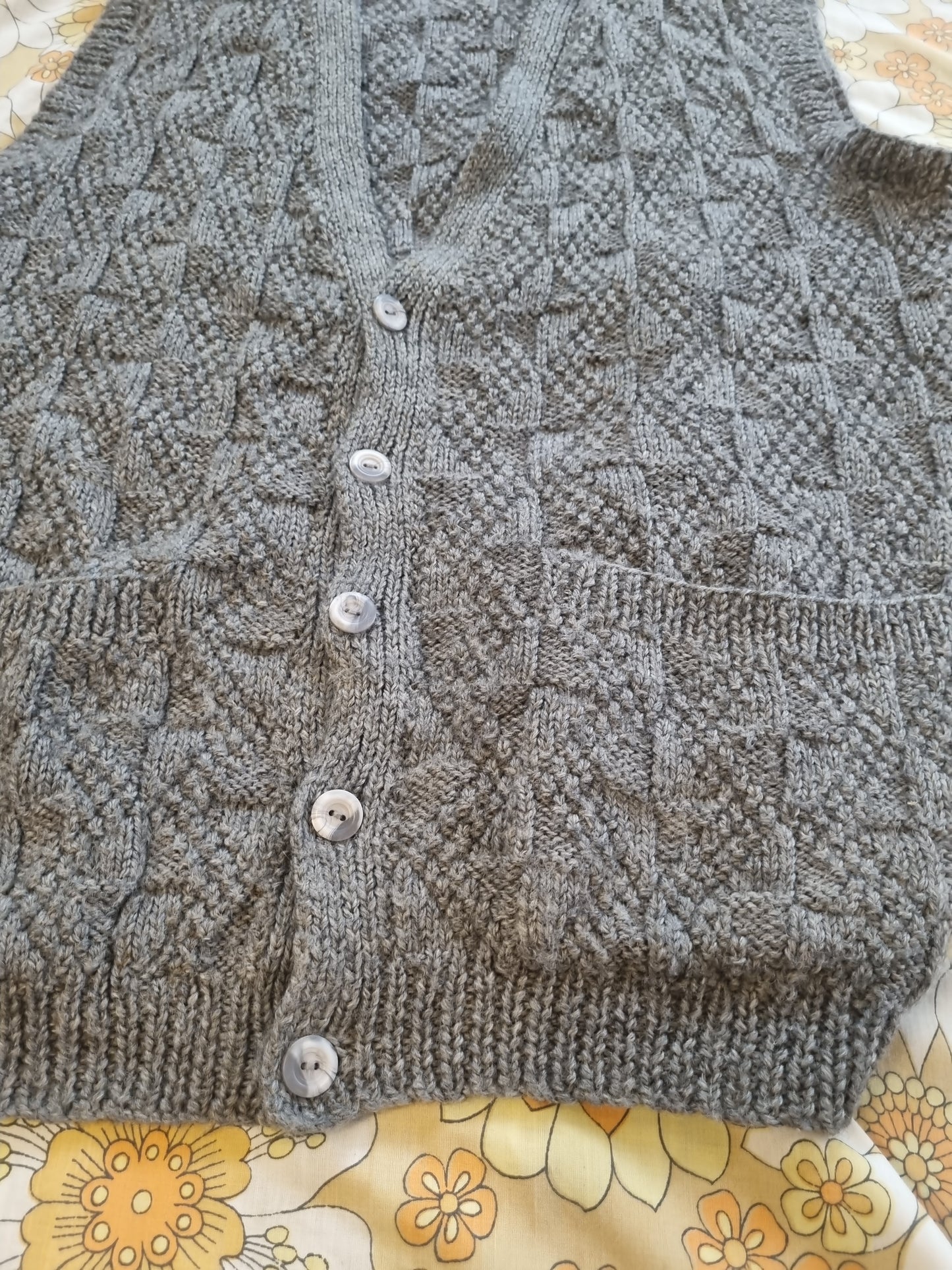 Handknit Button Vest - Grey (Size Large)