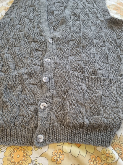 Handknit Button Vest - Grey (Size Large)