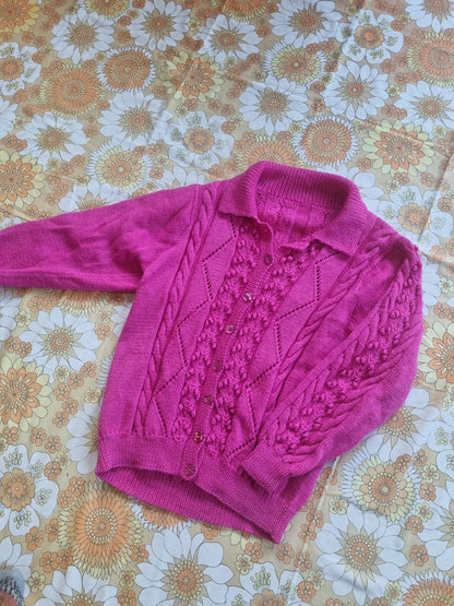 Handknit Wool Cardigan - Hot Pink (12-14)