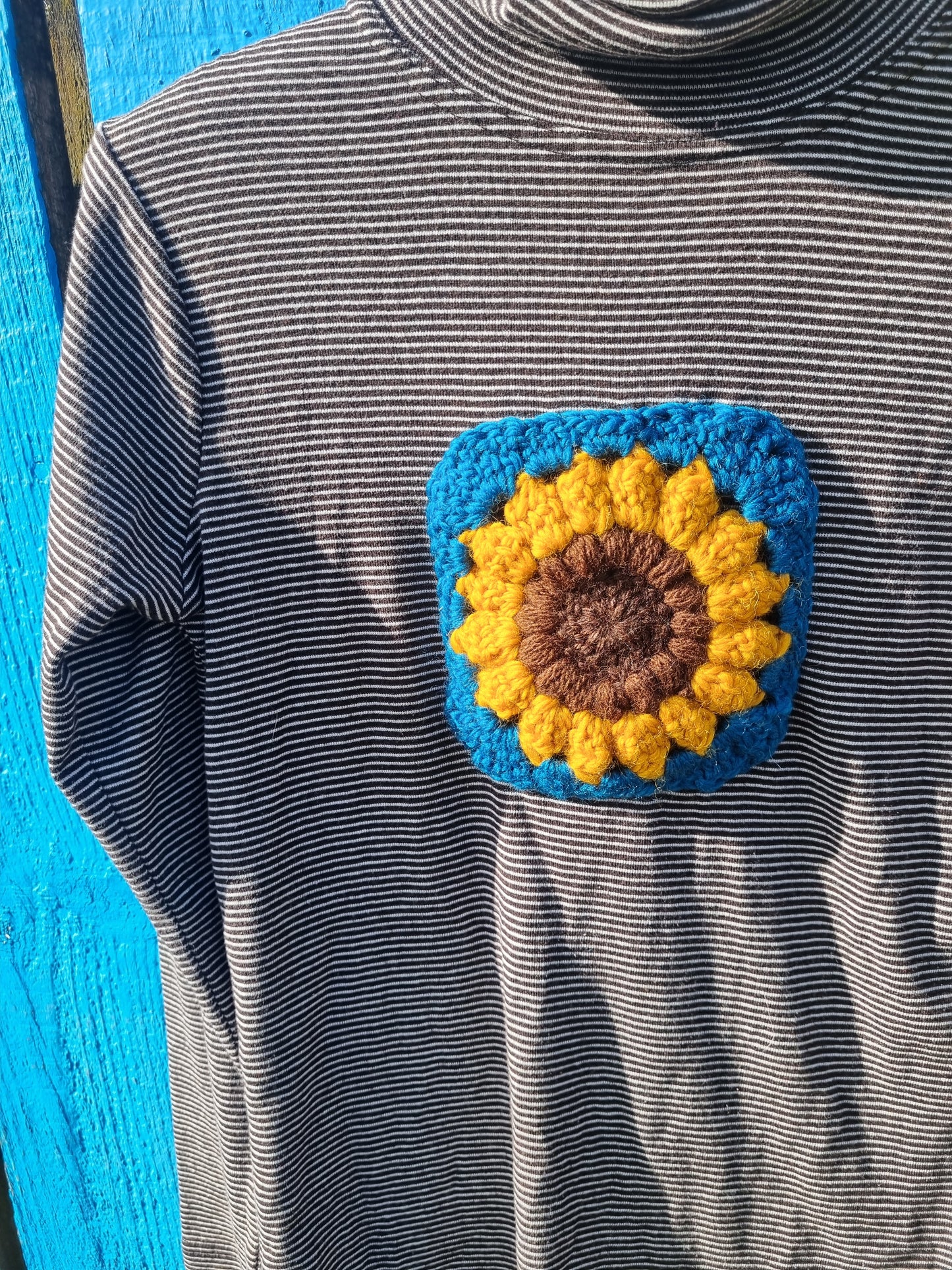 Upcycled Skivvy - Crochet Sunflower (S)