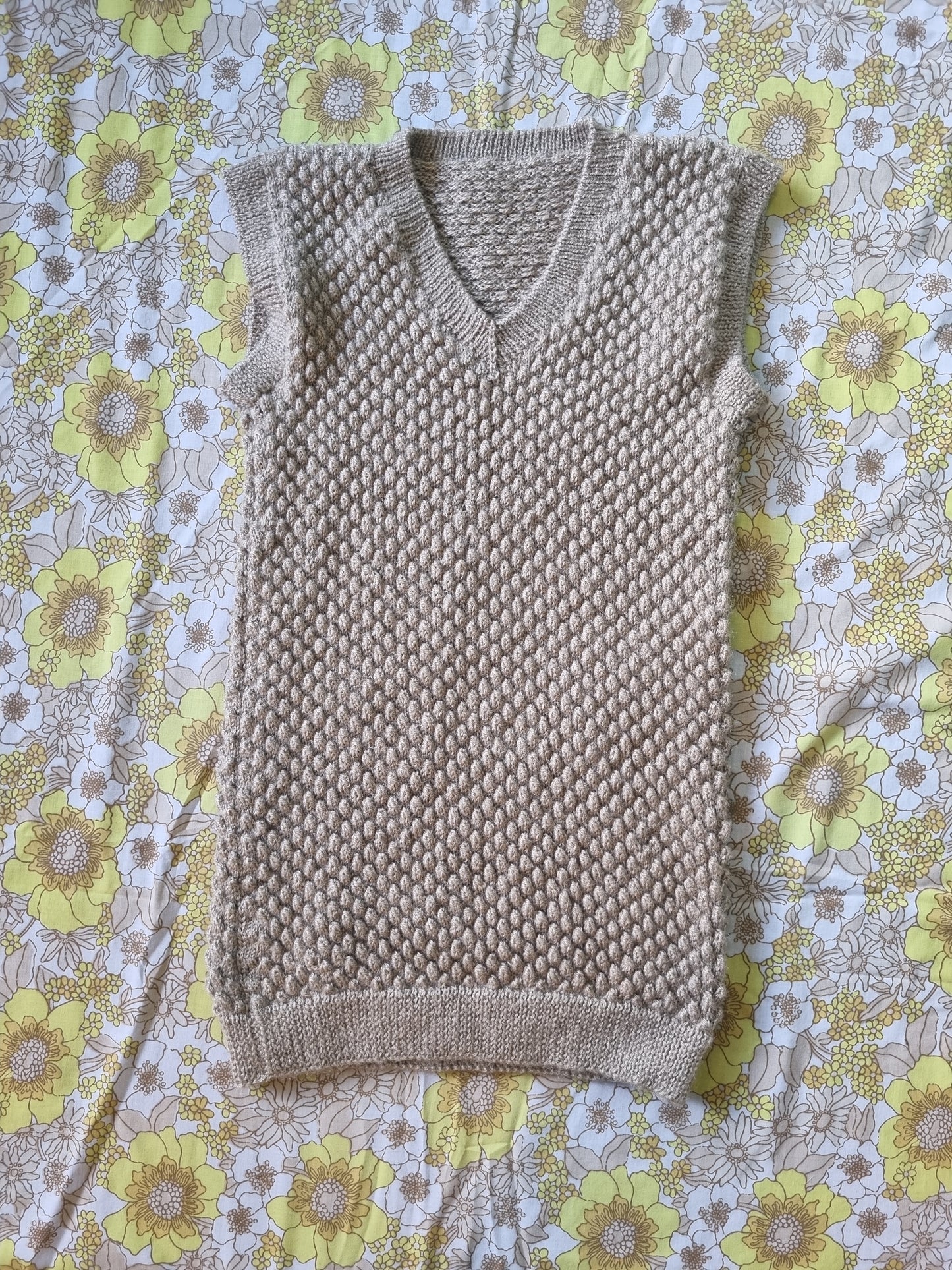 Handknit Vest - Light Brown Wool (M)