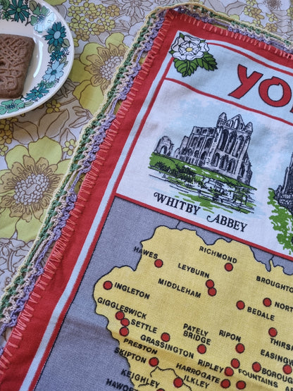 Souvenir Tea towel- Yorkshire - With Crochet Edging