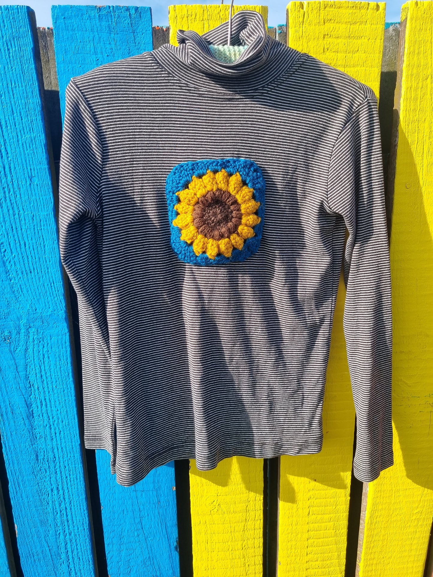 Upcycled Skivvy - Crochet Sunflower (S)