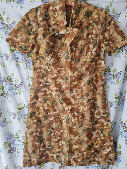 1960s Dress - Brown Floral (S)