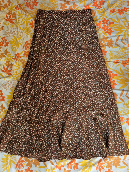 Brown Floral Maxi-Skirt (Brown)