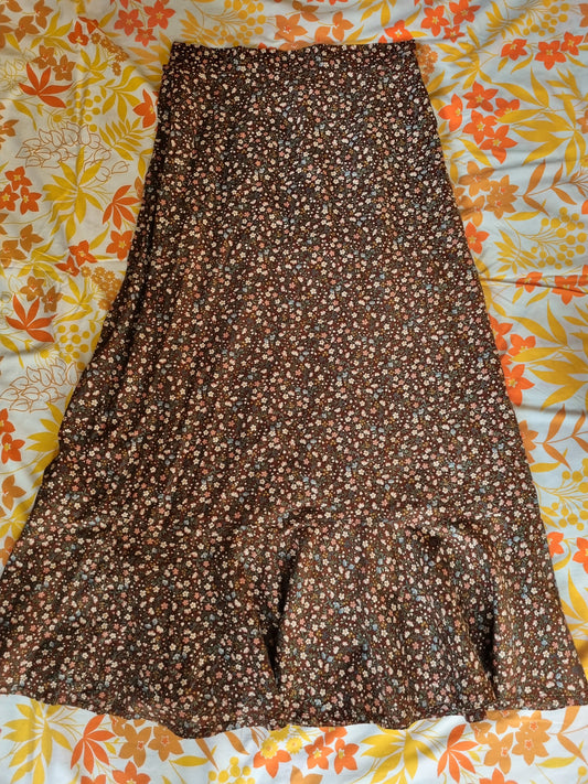 Brown Floral Maxi-Skirt (Brown)
