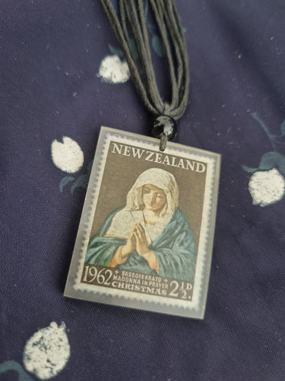 NZ Stamp Necklace - Madonna  In Prayer 1962