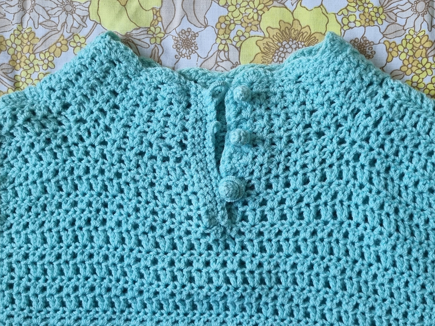 Vintage Crochet Wool Dress (Blue)