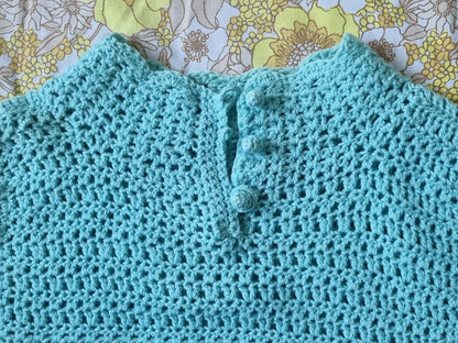 Vintage Crochet Wool Dress (Blue)