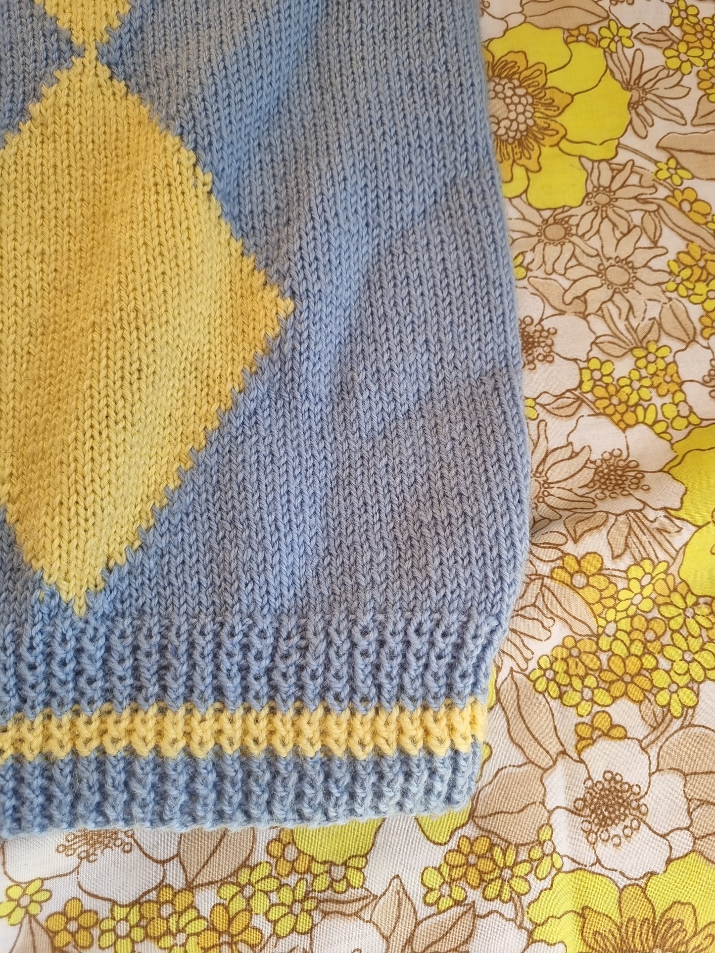 Handknit Wool Vest - Yellow Diamonds (XL)