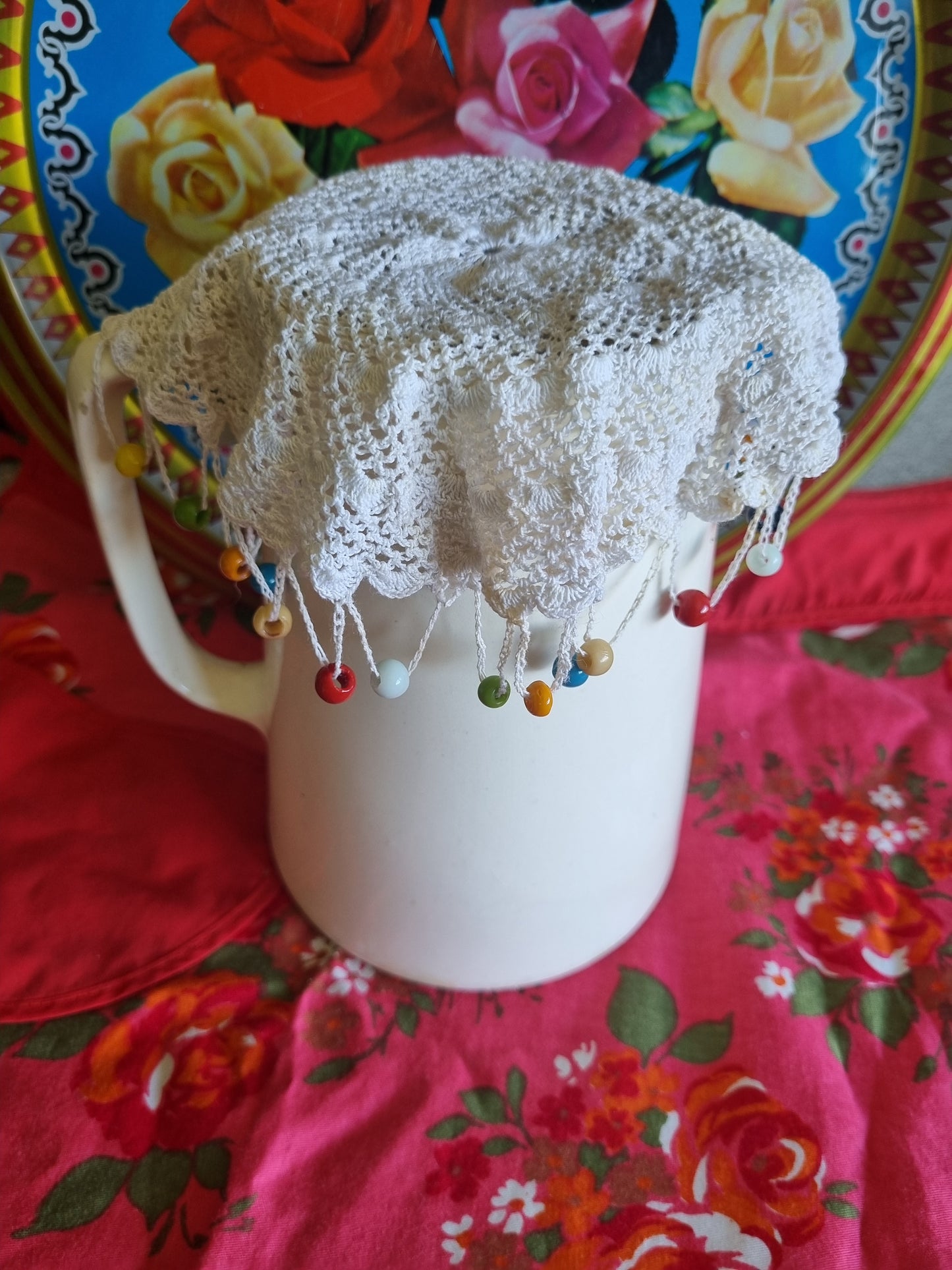 Vintage Doily Jug Covers - Glass Beads (x2)