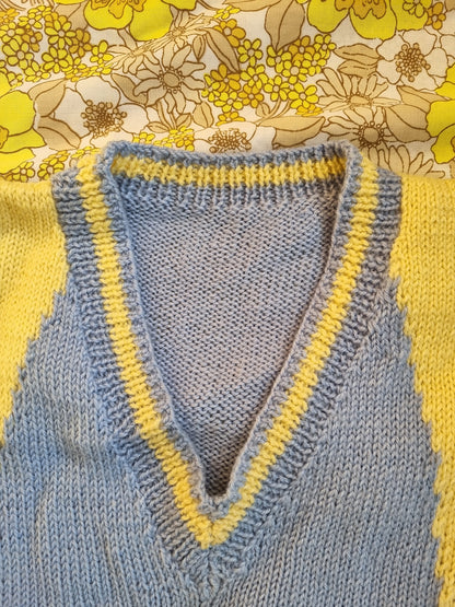 Handknit Wool Vest - Yellow Diamonds (XL)