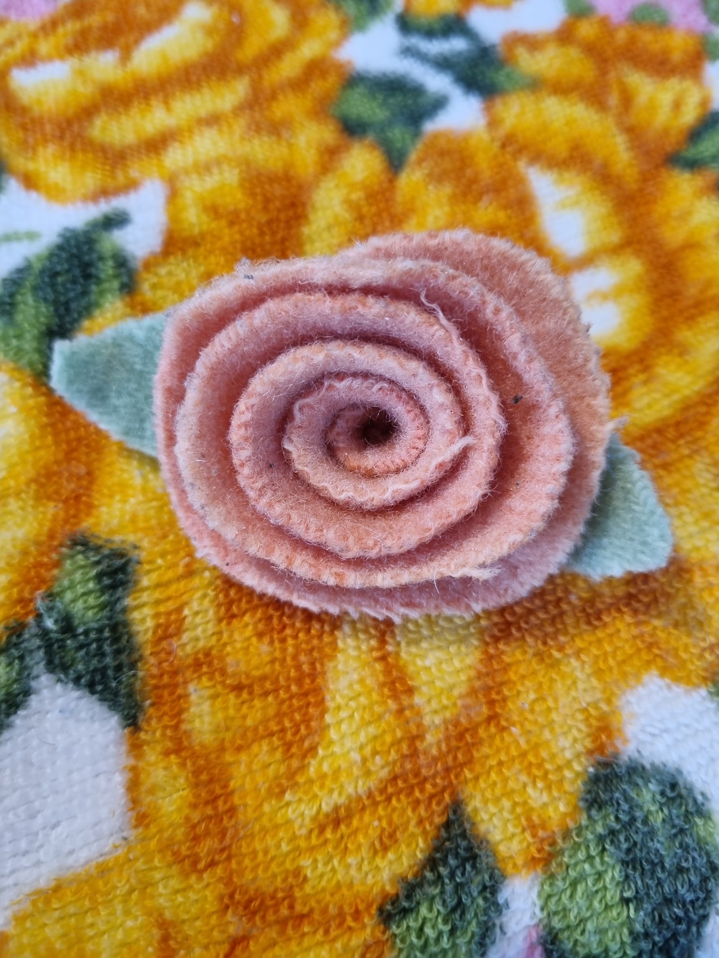Upcycled Brooch - Wool Rose Peach