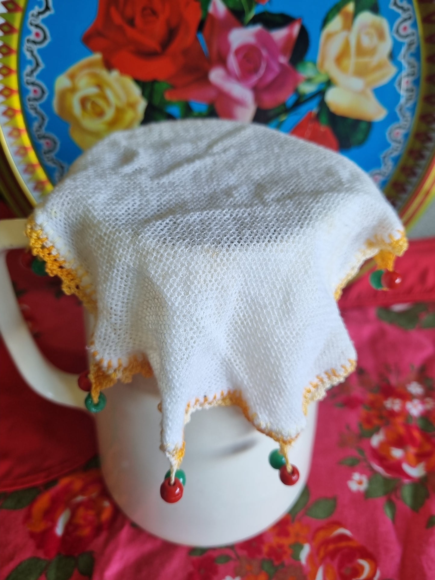 Vintage Doily Jug Covers - Glass Beads (x2)