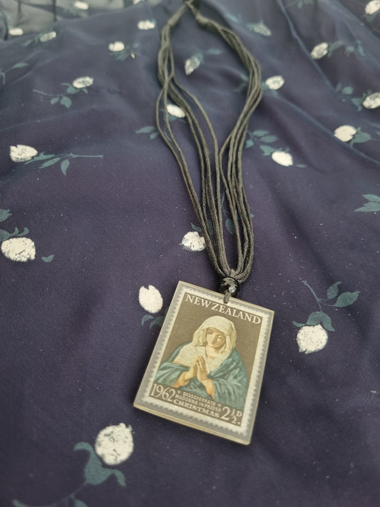 NZ Stamp Necklace - Madonna  In Prayer 1962