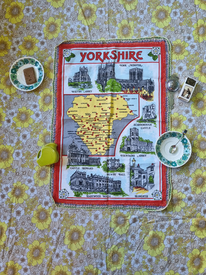 Souvenir Tea towel- Yorkshire - With Crochet Edging