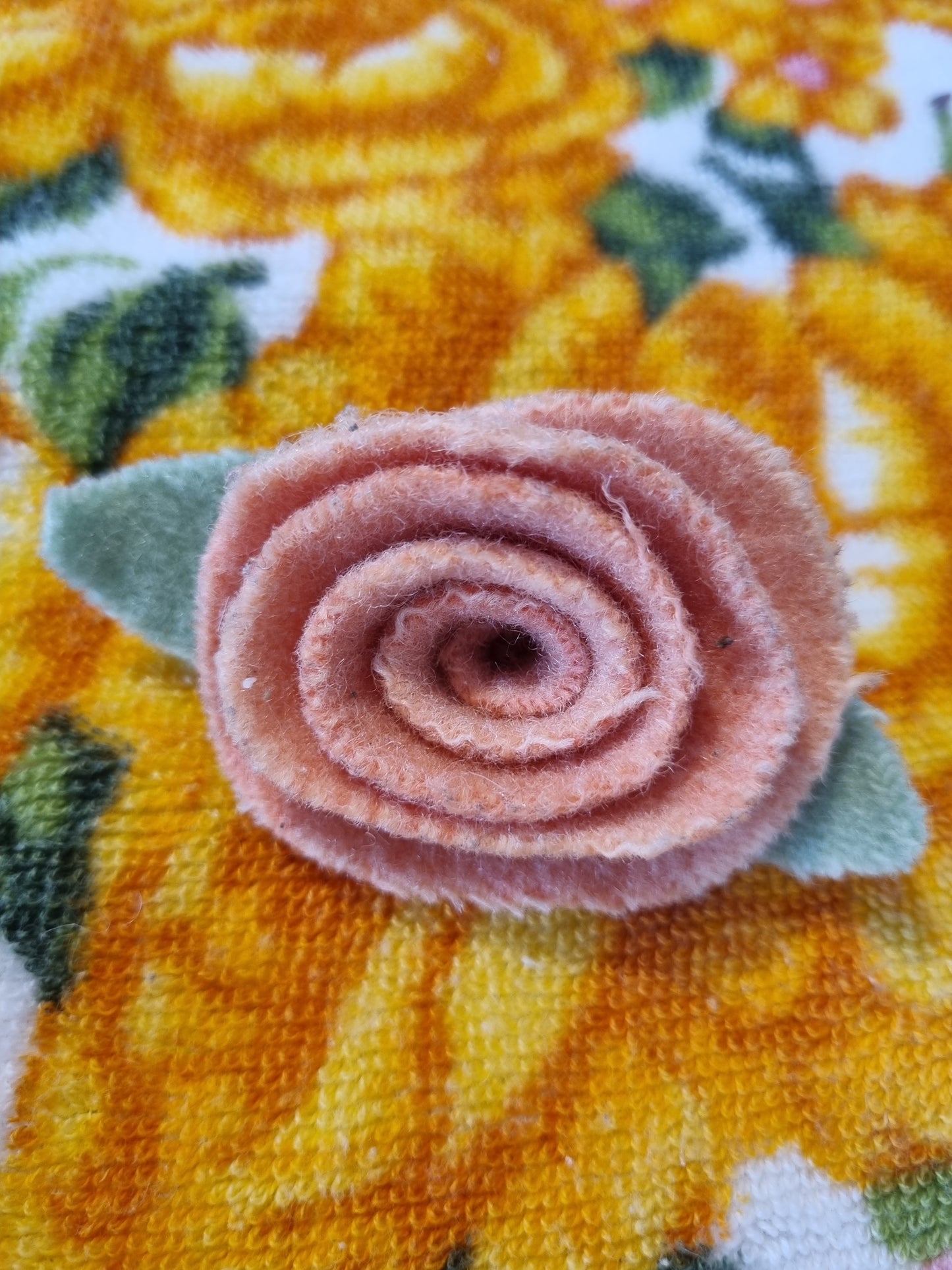 Upcycled Brooch - Wool Rose Peach