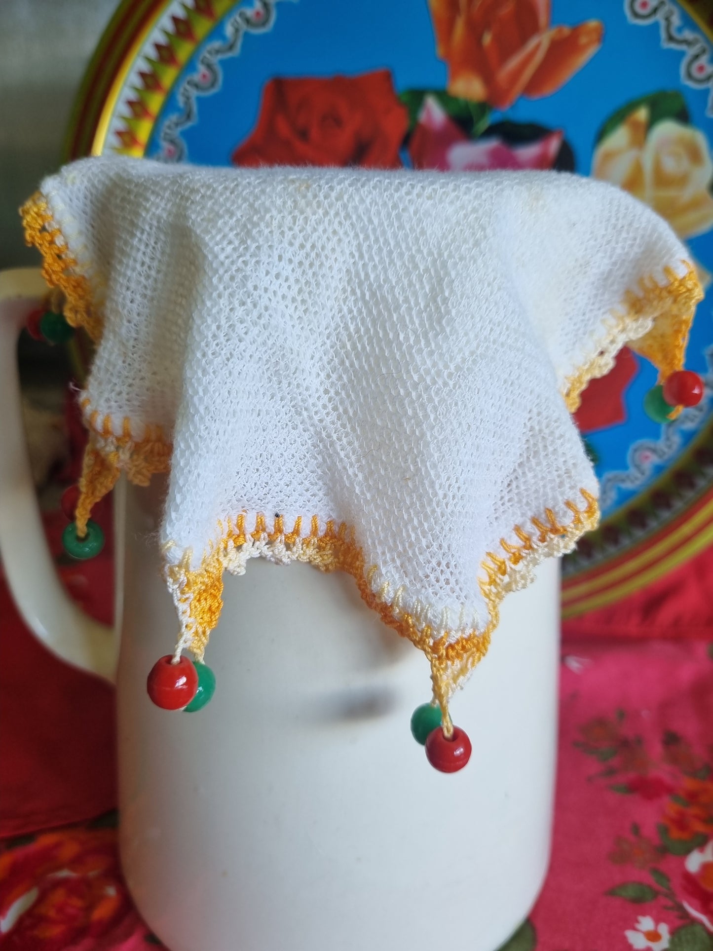 Vintage Doily Jug Covers - Glass Beads (x2)