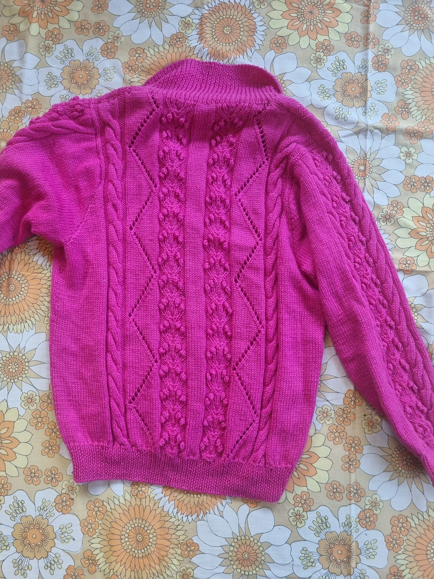 Handknit Wool Cardigan - Hot Pink (12-14)