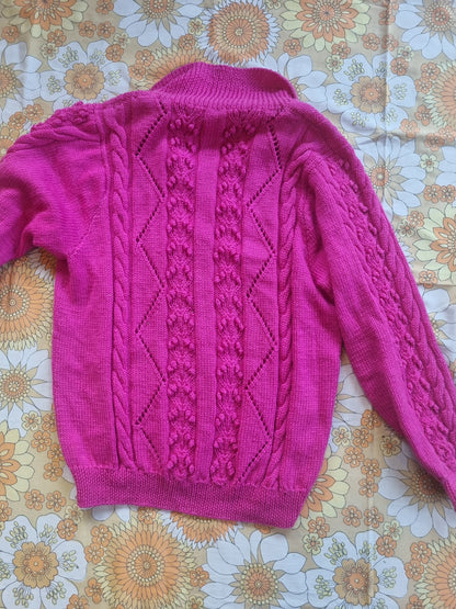 Handknit Wool Cardigan - Hot Pink (12-14)