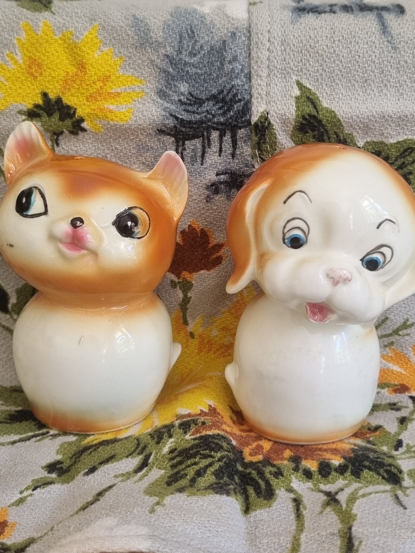 Vintage Salt and Pepper Shakers - Cat and Dog - Made in Japan