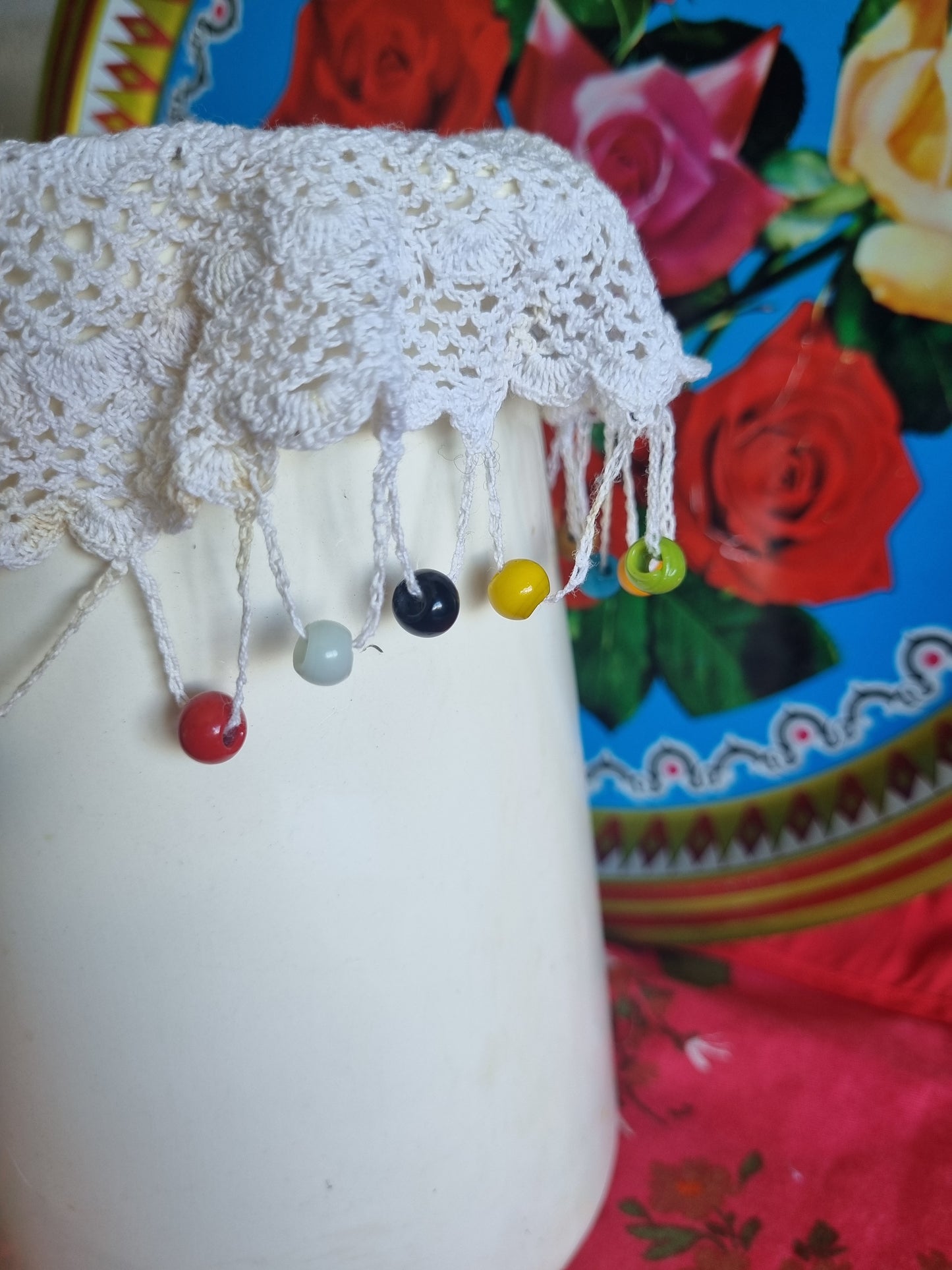 Vintage Doily Jug Covers - Glass Beads (x2)