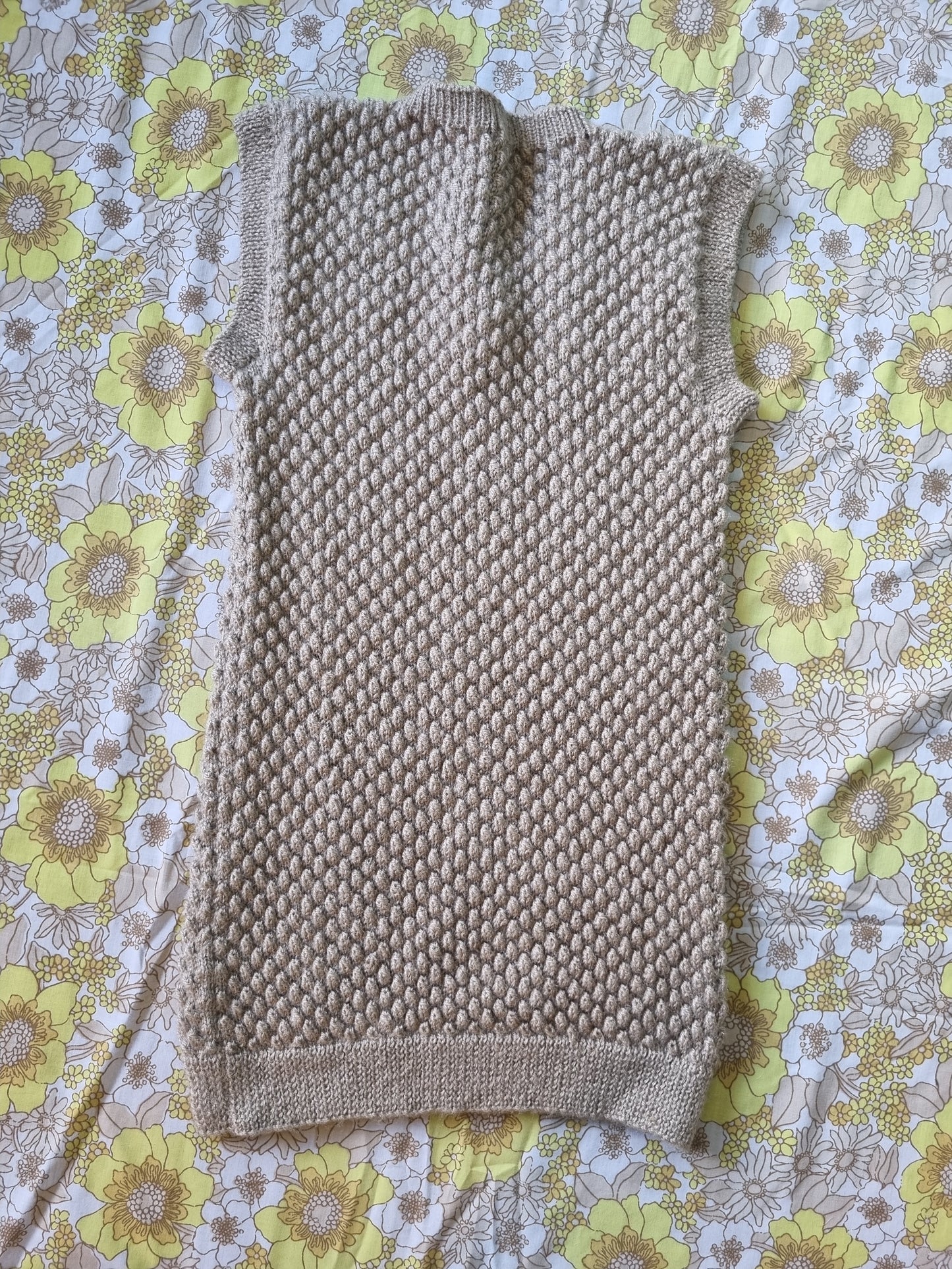 Handknit Vest - Light Brown Wool (M)
